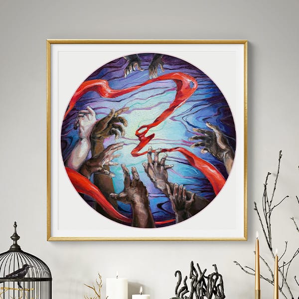 Necromantic Art Print of "The Reach", Dark Surrealism Oil Painting