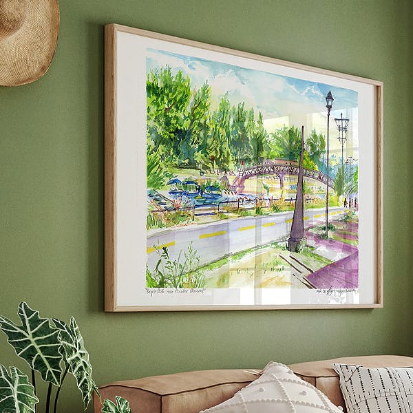 Montreal Art - Extra Large Wall Art Prints of Bike Path on Lachine Canal in Watercolor